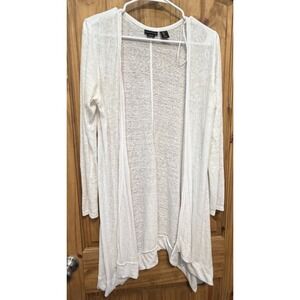 Tahari Women's S 100% Linen Open Front Cardigan Duster Ivory Asymmetrical Hem